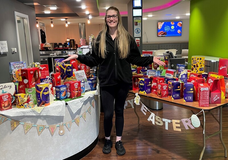 Amy Bowler from the  Bannatyne Health Club & Spa Ingleby Barwick with some of the donated Easter eggs 