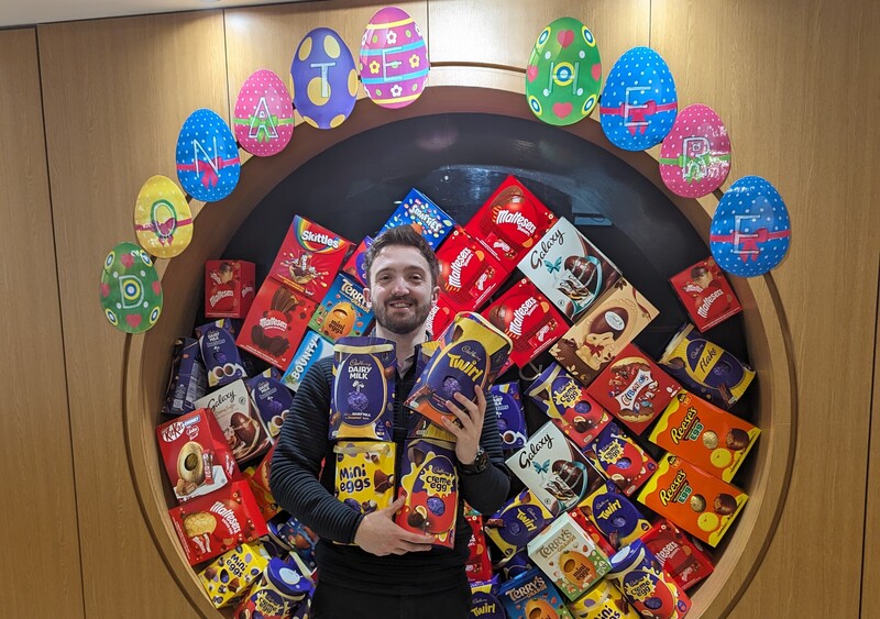 Mark Stanion assistant general manager with a few of the donated Easter eggs
