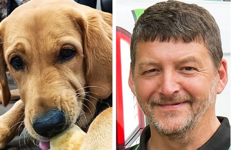 Trainee Guide Dogs pup Ralph and Rob Sansom of Ovenu Nottingham North