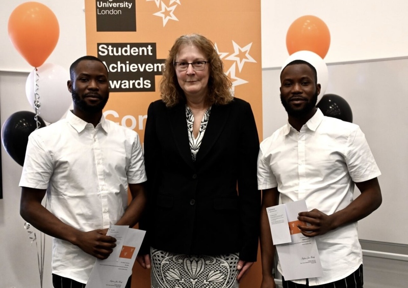 left to right Taiwo Alimi, Jane Tapsell, Interim Head of Kingston Business School and Kehinde Alimi
